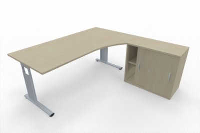 PC-Schreibtisch 180 cm breit mit Anstellschrank auf der rechten Seite Ahorn