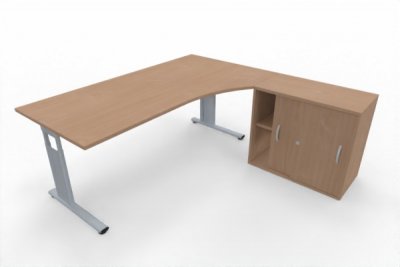 PC-Schreibtisch 180 cm breit mit Anstellschrank auf der rechten Seite Buche