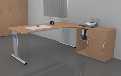 PC-Schreibtisch 180 cm breit mit Anstellschrank auf der rechten Seite Buche