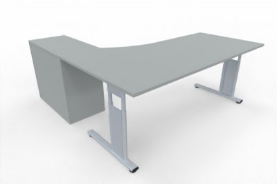 PC-Schreibtisch 180 cm breit mit Anstellschrank auf der rechten Seite Lichtgrau