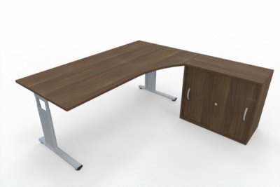 PC-Schreibtisch 180 cm breit mit Anstellschrank auf der rechten Seite Nussbaum