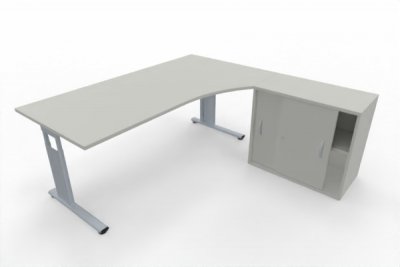 PC-Schreibtisch 180 cm breit mit Anstellschrank auf der rechten Seite Weiß