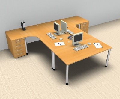 Schreibtischarbeitsplatz H60 für 3 Personen Buche
