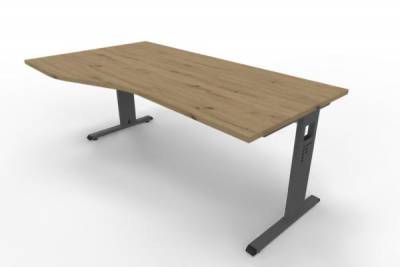 Schreibtisch Offenbach Freiform 180 cm Gestell Grafit Tischplatte Asteiche
