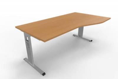 Schreibtisch Offenbach Freiform 180 cm Gestell Silber Tischplatte Buche