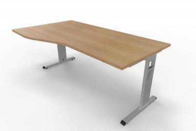 Schreibtisch Offenbach Freiform 180 cm Gestell Silber Tischplatte Eiche