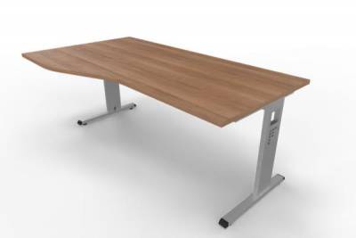 Schreibtisch Offenbach Freiform 180 cm Gestell Silber Tischplatte Nussbaum