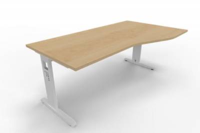 Schreibtisch Offenbach Freiform 180 cm Gestell Weiß Tischplatte Ahorn