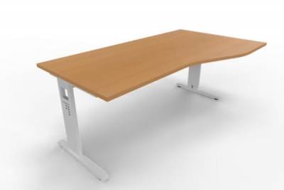 Schreibtisch Offenbach Freiform 180 cm Gestell Weiß Tischplatte Buche