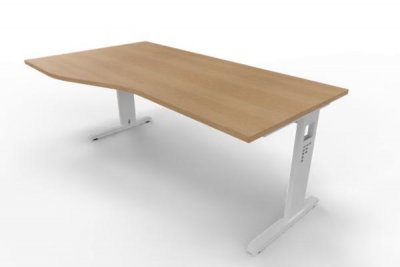 Schreibtisch Offenbach Freiform 180 cm Gestell Weiß Tischplatte Eiche