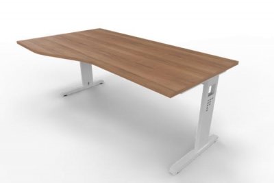 Schreibtisch Offenbach Freiform 180 cm Gestell Weiß Tischplatte Nussbaum