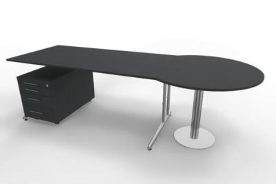 Schreibtisch Artline mit Beratertisch und Rollcontainer Anthrazit