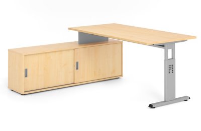 Schreibtisch OSB mit Sideboard Gestell Silber Dekor Ahorn