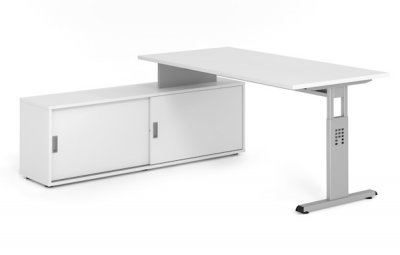 Schreibtisch OSB mit Sideboard Gestell Weiß Dekor Weiß