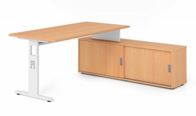 Schreibtisch OSB mit Sideboard Gestell Weiß Dekor Buche