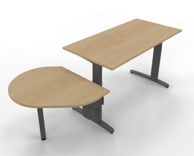 Schreibtisch elektrisch höhenverstellbar XBM11 mit Beraterplatz 243x102 cm Ahorn Gestell Grafit