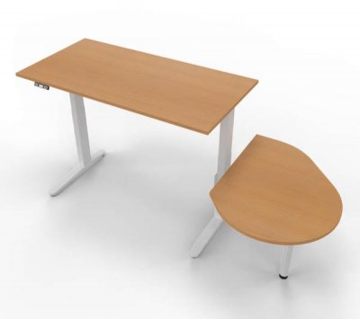 Schreibtisch elektrisch höhenverstellbar XBM11 mit Beraterplatz 243x102 cm Buche Gestell Weiß