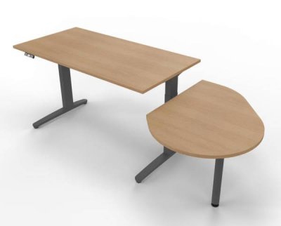 Schreibtisch elektrisch höhenverstellbar XBM11 mit Beraterplatz 243x102 cm Eiche Gestell Grafit