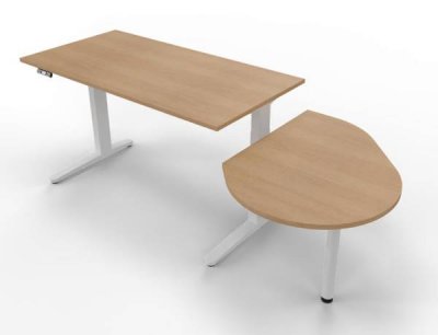 Schreibtisch elekrtisch höhenverstellbar XBM11 mit Beraterplatz 243x102 cm Eiche Gestell Weiß