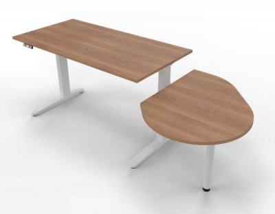 Schreibtisch elektrisch höhenverstellbar XBM11 mit Beraterplatz 243x102 cm Nussbaum Gestell Weiß