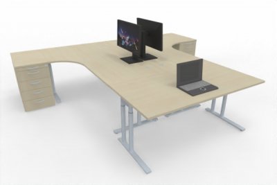 Schreibtisch-Arbeitsplatz T60 für 3 Personen Ahorn