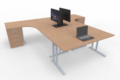 Schreibtisch-Arbeitsplatz T60 für 3 Personen Buche