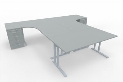 Schreibtisch-Arbeitsplatz T60 für 3 Personen Lichtgrau