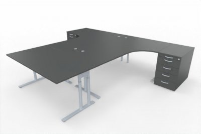 Schreibtisch-Arbeitsplatz T60 für 3 Personen Onyx-Grau