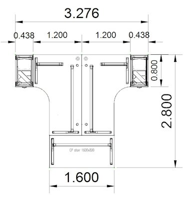 Schreibtisch-Arbeitsplatz T60 für 3 Personen Stellfläche