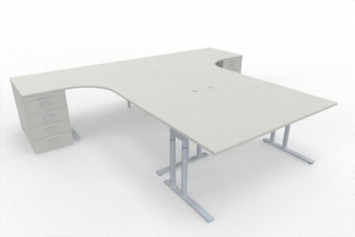 Schreibtisch-Arbeitsplatz T60 für 3 Personen Weiß