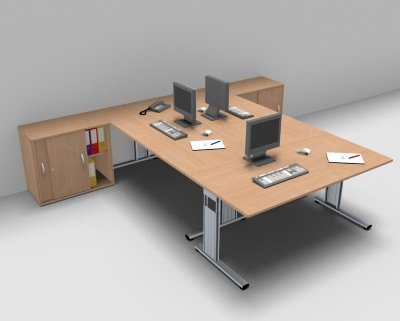 Teamarbeitsplatz G3S für 3 Personen Buche