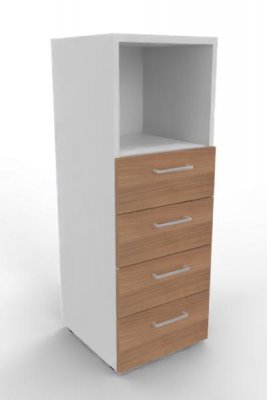 Schubladenschrank VH9 3 Ordnerhöhen 40 cm breit Weiss-Nussbaum
