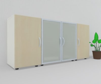 Sideboard 160 cm breit MA8 3 Ordnerhöhen Korpus Weiß Türen Ahorn