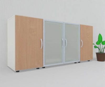 Sideboard 160 cm breit MA8 3 Ordnerhöhen Korpus Weiß Türen Buche