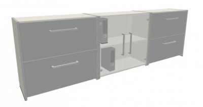 Sideboard 240 cm breit 3-tlg. Korpus Weiß Front Lichtgrau