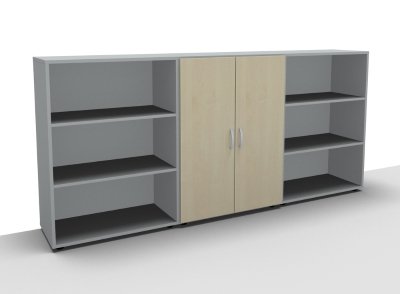 Sideboard 240 cm breit 124 Mega 3 Ordnerhöhen Lichtgrau Ahorn