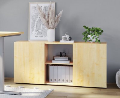 Sideboard mit Schiebetüren 2 Ordnerhöhen 160 cm breit Ahorn