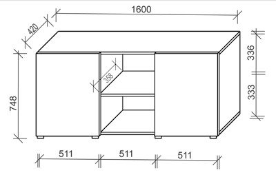 Sideboard mit Schiebetüren 2 Ordnerhöhen 160 cm breit Maße