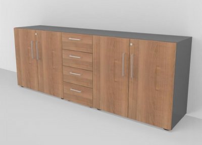 Büroschrankwand VH2 Sideboard Grafit-Nussbaum