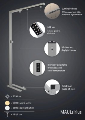 LED-Standleuchte MAULsirius colour vario sensor - silber