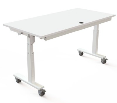 Mobiler Schreibtisch elektrisch höhenverstellbarer Klapptisch mit Rollen Weiß mit Kabelkanal