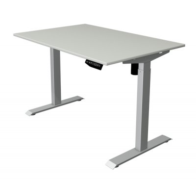 Steh-Sitz-Schreibtisch KM1M 120 x 80 cm Lichtgrau-Silber