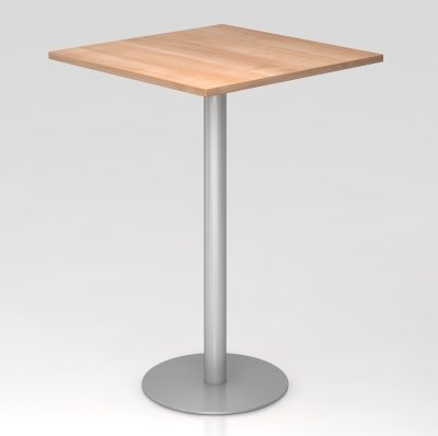 Stehtisch 80x80 Säule silber Dekor Nussbaum