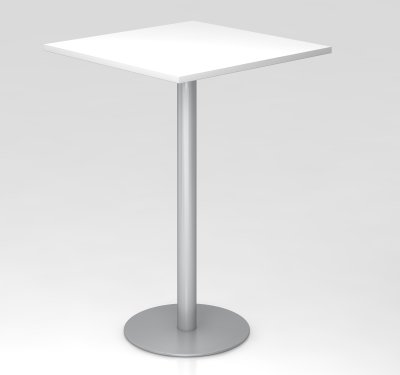 Stehtisch 80x80 Säule silber Dekor Weiss