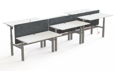 Stellbeispiel mit 3 Doppelschreibtischen CS16 mit Tischtrennwänden