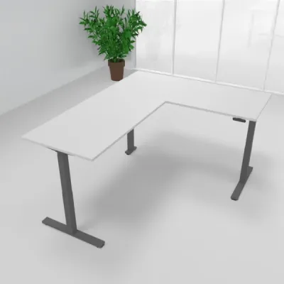 Winkelschreibtisch 180 x 220 cm elektrisch höhenverstellbar Grafit Lichtgrau