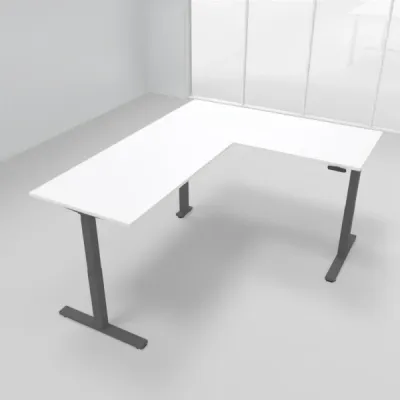 Winkelschreibtisch 180 x 220 cm elektrisch höhenverstellbar Grafit Weiß