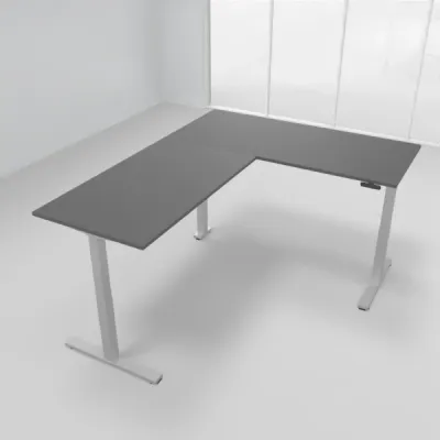 Winkelschreibtisch 180 x 220 cm elektrisch höhenverstellbar Silber Grafit
