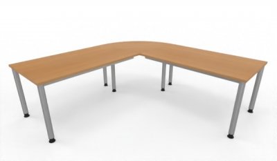 Winkelschreibtisch 220 x 220 cm H220 Gestellfarbe Silber Tischplatten Buche