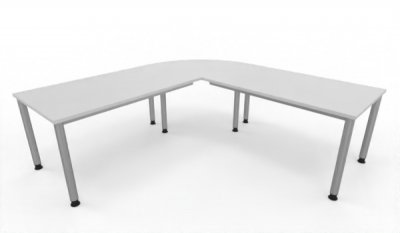 Winkelschreibtisch 220 x 220 cm H220 Gestellfarbe Silber Tischplatten Weiß